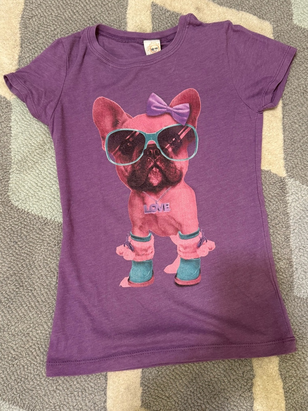 Fifth Sun Purple Tee with Sunglasses Frenchie Puppy Graphic Sz M